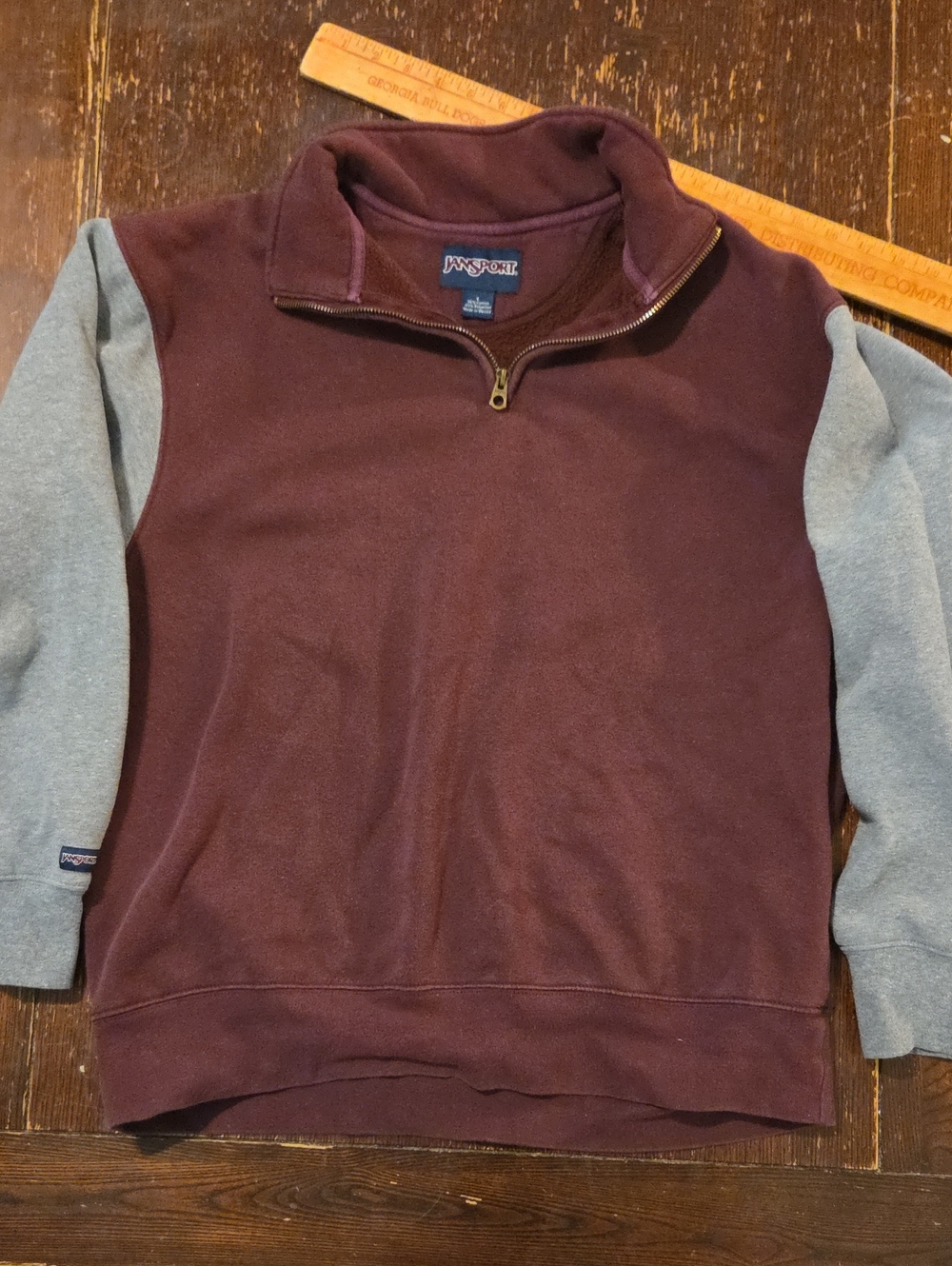 Jansport Half-Zip Pullover in Burgundy with Light Gray Sleeves